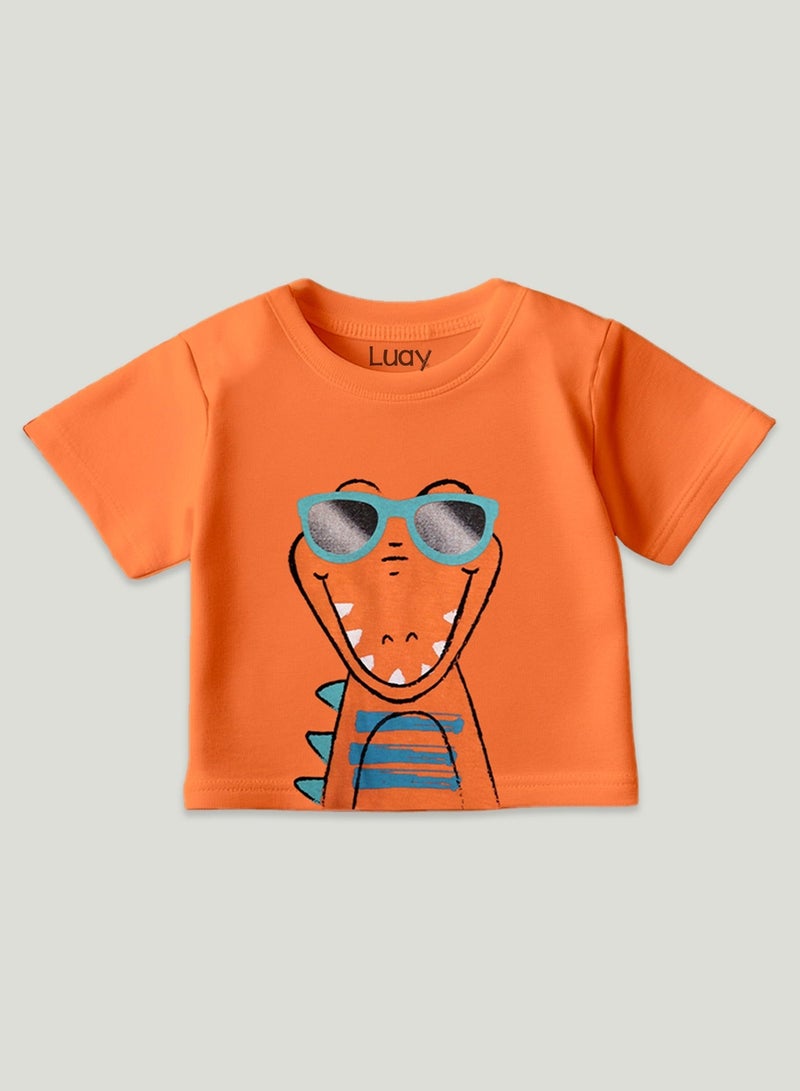 لؤي تي شيرتات LUAY من القطن العضوي بنسبة 100% للأولاد والبنات بأنماط احتفالية بأكمام قصيرة بألوان وأنماط نابضة بالحياة للأطفال والأطفال الصغار - مقاس عادي - Image 3